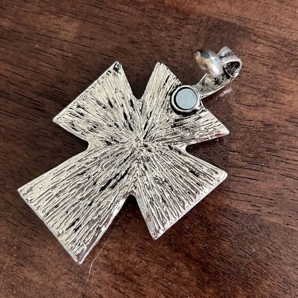 18 in. Black Cord Necklace with 5” Silver Tone Pendant with Beaded… - Picture 5 of 15